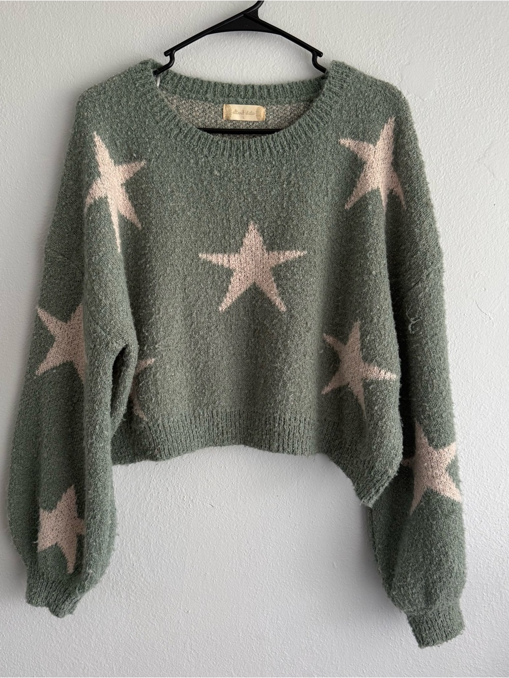 Altar'd State Green Star Cropped Sweater with Stars - Size Large - Picture 1 of 3